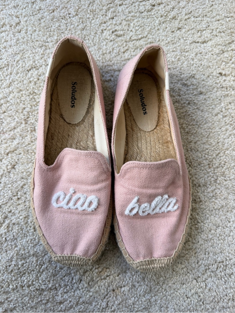 Soludos Pink Embroidered 'Ciao' & 'Bella' Espadrille Flats